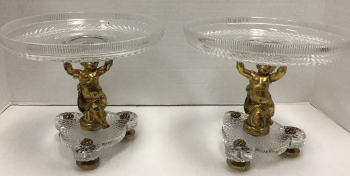 Baccarat Crystal Footed Gold 1 Tier Cherub Stands
