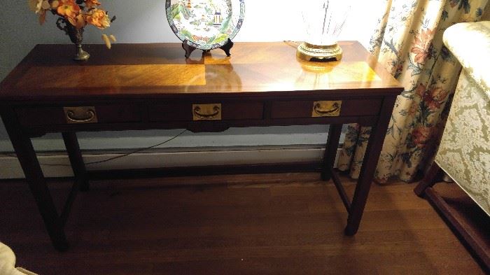Mahogany console table with beveled glass mirror