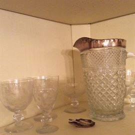 Crystal pitcher with matching glasses