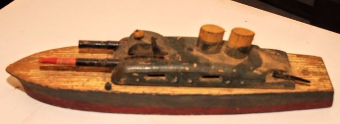 WWII WOOD TOY NAVY BOAT