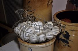 VINTAGE GLASS EGGS AND BASKET