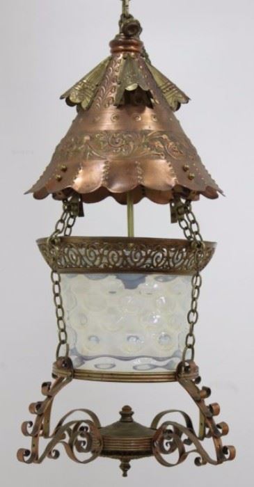 Lot 143: Hammered Copper & Metal Moroccan Style Chandelier