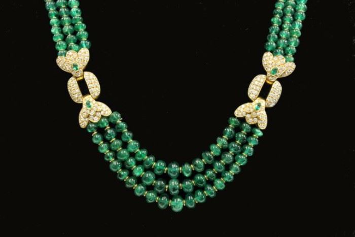 Lot 214: 14K Gold, Emerald, & Diamond Necklace