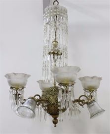 Lot 354: Victorian Brass & Crystal 8-Light Chandelier