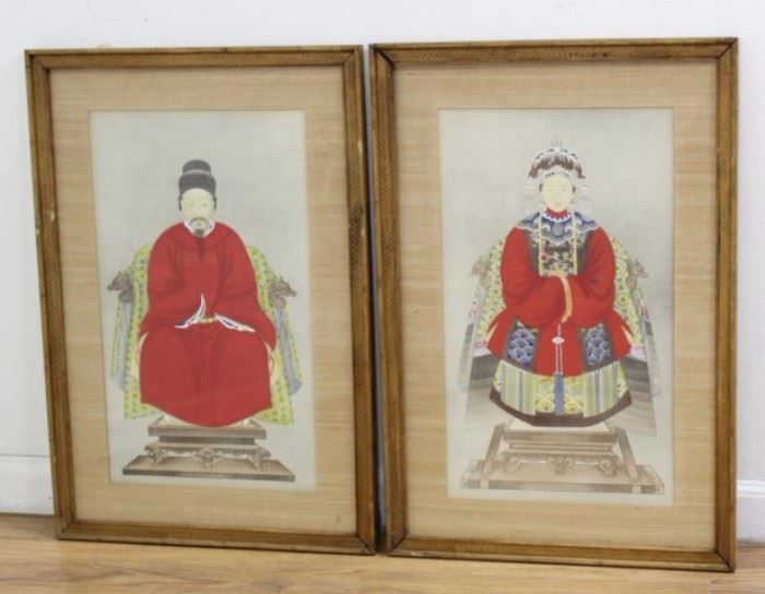 Lot 426: Pair Chinese Ancestor Portraits