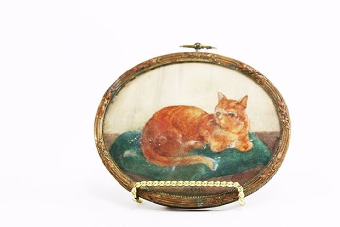 Lot 434: Oval Pastel of a Seated Cat