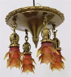 Lot 462: Neoclassic Style Bronze 4-Light Ceiling Fixture