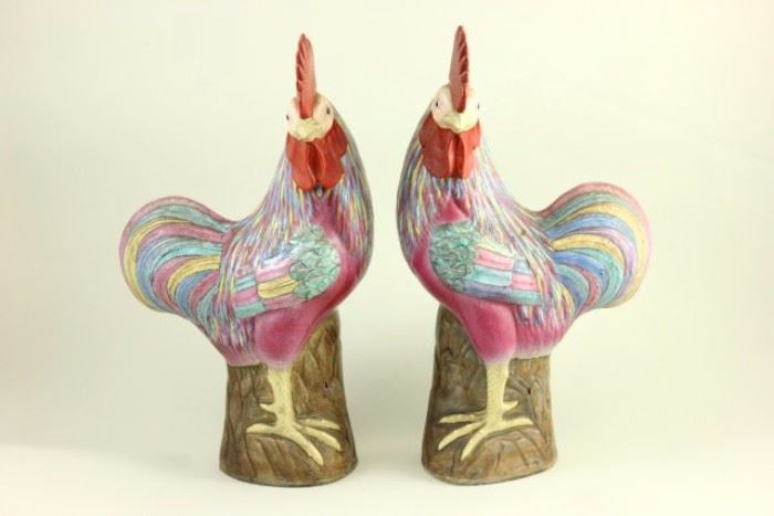 Lot 518: Pair Chinese Ceramic Roosters
