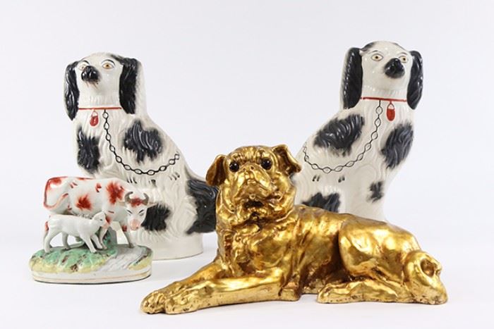 Lot 1025: 4 Animal Figures, Including Pair Staffordshire Dogs