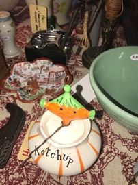 Vintage Holt Howard Pixie Ketchup Condiment Jar ~ Spoon Intact