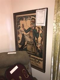 Antique 1916 Framed Guy Arnoux French Wine Poster "Vins de Bourgogne" (The Wines Of Burgundy) With Appraisal