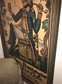 Antique 1916 Framed Guy Arnoux French Wine Poster "Vins de Bourgogne" (The Wines Of Burgundy) With Appraisal