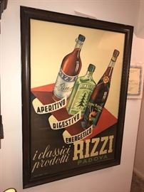 Vintage 1952 Rizzi Padova framed Italian Liquor poster with COA