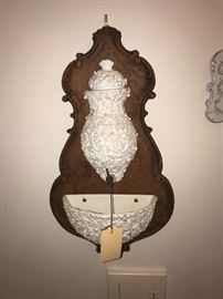 Porcelain Wall  Decanter With Flowers ~ White On White