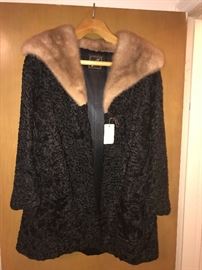Vintage Persian Curly Lamb Swing Coat With Mink Collar