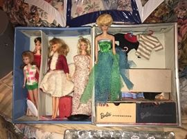 Vintage Mattel Barbie Dolls With Case And Clothing