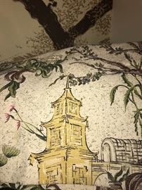 Vintage Asian Theme  Barkcloth Curtain Panel