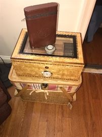 Eddie Bauer Picnic Set With Wine Glasses And Blanket ~ Inlaid Wood Humidor ~ Romeo Y Juliet's Leather Cigar Case