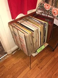 Vintage Record Stand Filled With Vintage Records