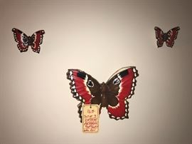 Vintage Set Of Three Butterlies Wall Pocket Set