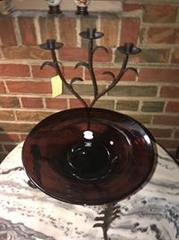 Glass Console Bowl ~ Metal Candle Holder