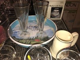 Vintage Busch Bavaria Beer Tray ~ Vintage Mid Century Atomic Pattern Pilsner Glasses