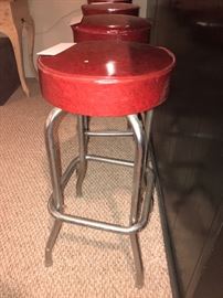 Vintage 1950's Red Vinyl And Chrome Bar Stools ~ Four Available