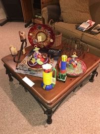 Large Square Wood And Iron Coffee Table