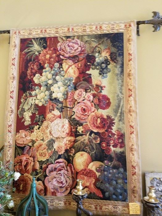 Huge tapestry from Ethan Allen with decorative rod and finials.