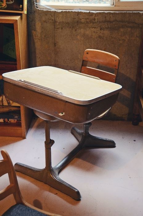 Antique metal school chair & desk