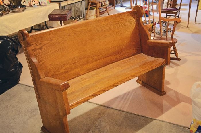 Church pew with barley twist details with angled in arms