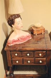 Vintage Ethan Allen antique pine "tavern table" with two drawers, Lamoureux Mannequin, NYC