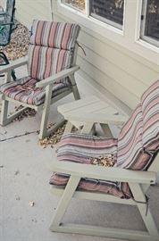 Outdoor Wooden Armchairs and Side Table (with Cushions)