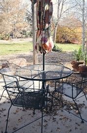 Wrought Iron Bistro Table with 4 Chairs & Umbrella