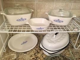 Corningware and an enamel ware roaster 