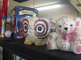 Teddy bear and owl planter