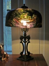 Pierpoint-Style Antique Reverse-Painted Glass Lamp