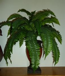 Pair of artificial ferns in ceramics urns. 23" tall