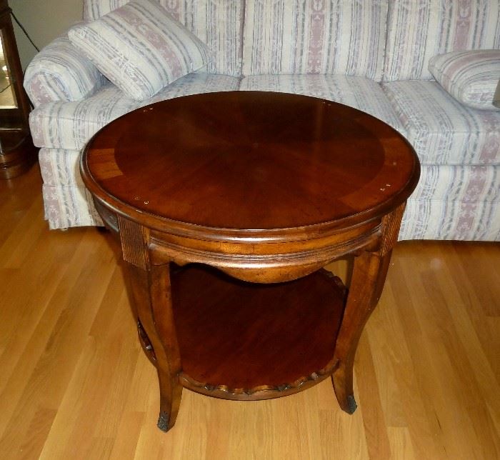 Solid wood side table with bottom shelf from Tom's Price. 30" wide, 26" tall