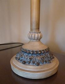 Pair of painted metal candlestick lamps with bejeweled shades, 33" tall.