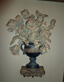 Grecian style urn with flowers (heavy) wall décor.  Two of these, only one shown.  13" x 18"