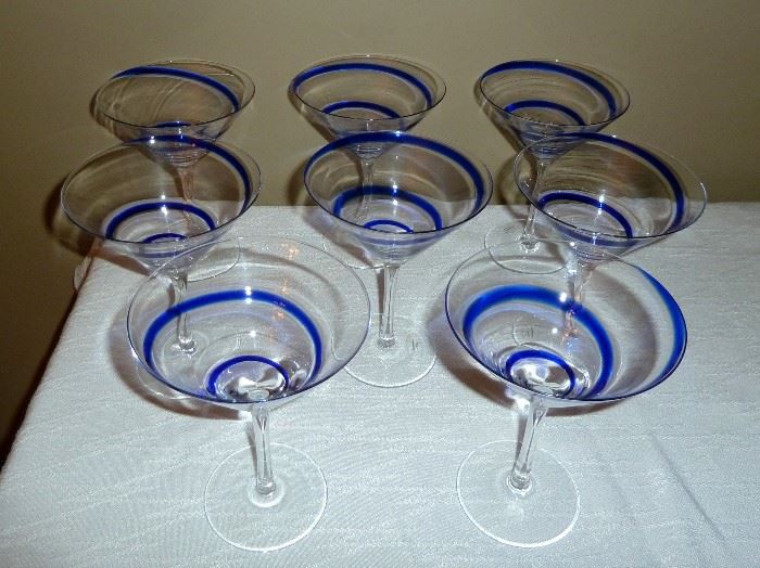 Blue swirl Margarita (or Martini) glasses