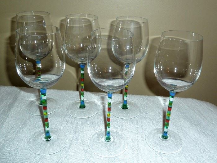Wine glasses with multi color stems