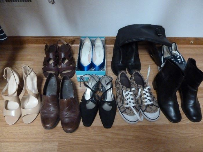 Women's shoes:  Mostly size 8, some 7-1/2 and 8-1/2.   Nine West, Clark's, Naturalizer, Bandolino, Coach, Dexter, Vanelli