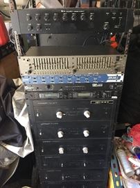 Amplifier, TOA 900 Series M-900MK2 (There are two of these)

Equalizer, Rane Real Time Equalizer, RE14

Input Module, A-Net, AN-16/i

Feedback Exterminator, Sabine, FBX 900

Power Amplifiers Crown PS-200  (There are six of these)

Graphic Equalizer, DOD SR431QXLR (There are two of these)

Digitech Studio S100

Composer Pro-XL Audio Interactive Dynamics Processor Model MDX2600

Digital Audio Recorder, Sony, PCM-R300

Lighttronics Stage Control FC-816

1/3 Octave Equalizer, White Instruments, 4700

Seven Band Parametric Equalizer, Ashly PQX 571

Marantz Professional Cassette Deck

Gain Reduction, DBX 166

BOSE Freespace Amplifier (There are two of these)

