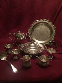 Sterling teapot with other sterling and silverplate items