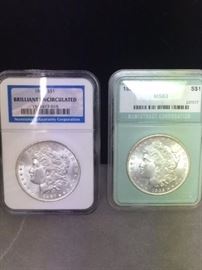 Slabbed MS 63 Silver Dollars