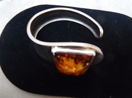Sterling Silver Amber Cuff Bracelet