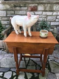 Dough Box, Roseville Vase & Pig Figurine