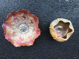 Fenton Rose Bowl & Carnival Glass Dish